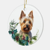 Australian Terrier Dog Portrait Holly Wreath Keramik Ornament (Links)