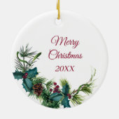 Australian Terrier Dog Portrait Holly Wreath Keramik Ornament (Hinten)