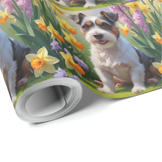 Australian Terrier Dog Spring Flowers Malerei Geschenkpapier (Rolleneckpunkt)