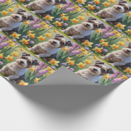 Australian Terrier Dog Spring Flowers Malerei Geschenkpapier (Ecke)