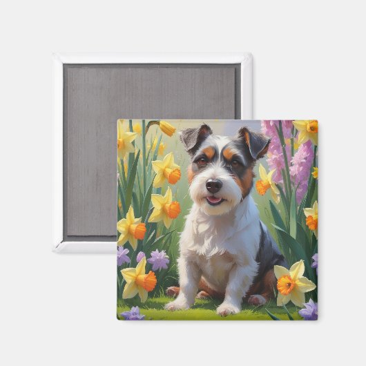 Australian Terrier Dog Spring Flowers Malerei Magnet (Vorderseite/Rückseite)