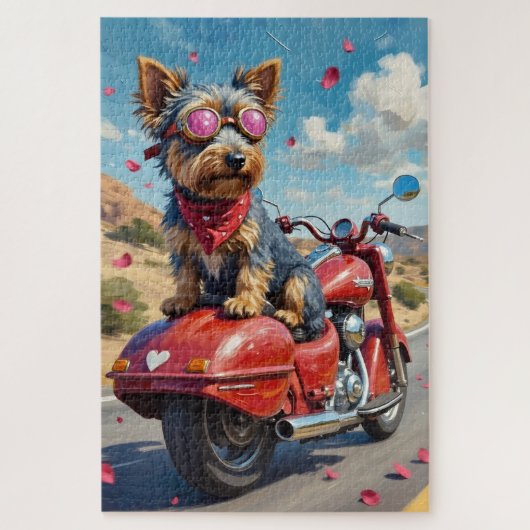 Australian Terrier Dog Valentine's Day Motorcycle Puzzle (Vertikal)