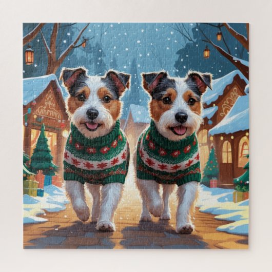 Australian Terrier Dogs Christmas Snow Holiday Puzzle (Vertikal)