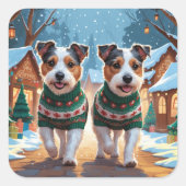 Australian Terrier Dogs Christmas Snow Holiday Quadratischer Aufkleber (Vorderseite)