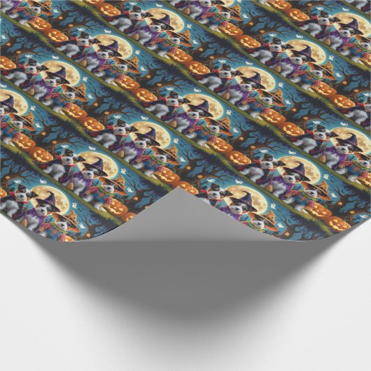 Australian Terrier Dogs Pumpkin Halloween Funny Geschenkpapier (Ecke)