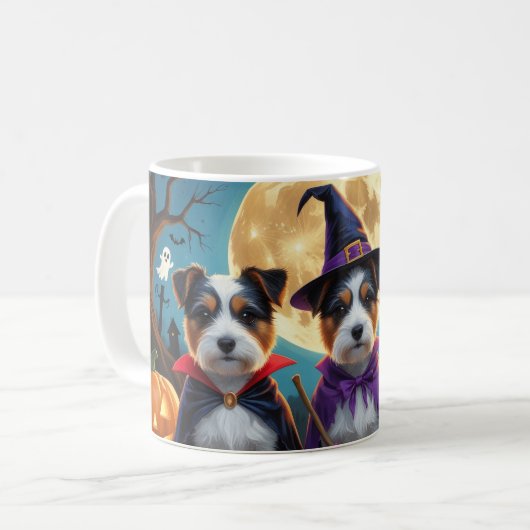 Australian Terrier Dogs Pumpkin Halloween Funny Kaffeetasse (Vorderseite Links)