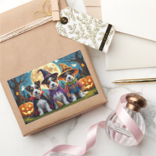 Australian Terrier Dogs Pumpkin Halloween Funny Rechteckiger Aufkleber