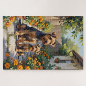 Australian Terrier Gartenblüten Kunst Puzzle (Horizontal)