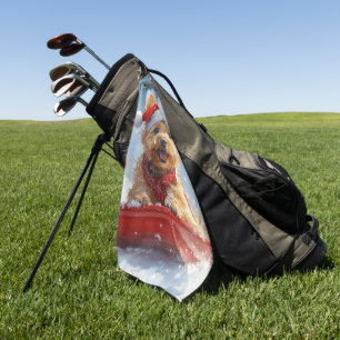 Australian Terrier im Schlitten Lass es schneien W Golfhandtuch
