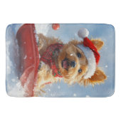 Australian Terrier in Sledge Let it Snow Christmas Badematte (Vorderseite)