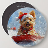 Australian Terrier in Sledge Let it Snow Christmas Button (Vorne & Hinten)