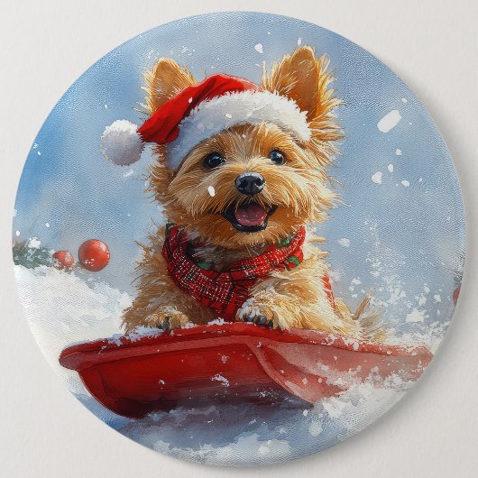 Australian Terrier in Sledge Let it Snow Christmas Button (Vorderseite)