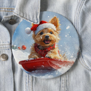 Australian Terrier in Sledge Let it Snow Christmas Button