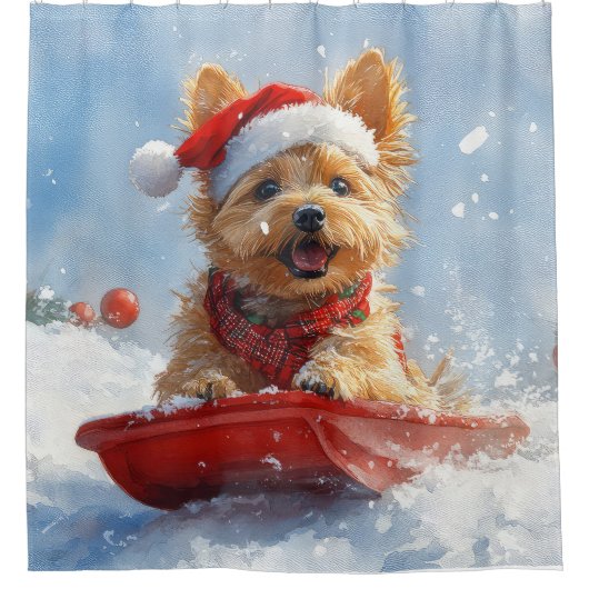 Australian Terrier in Sledge Let it Snow Christmas Duschvorhang (Vorderseite)