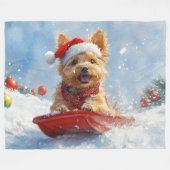 Australian Terrier in Sledge Let it Snow Christmas Fleecedecke (Vorderseite (Horizontal))