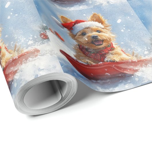 Australian Terrier in Sledge Let it Snow Christmas Geschenkpapier (Rolleneckpunkt)