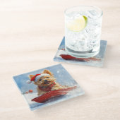 Australian Terrier in Sledge Let it Snow Christmas Glasuntersetzer (Schrägansicht)