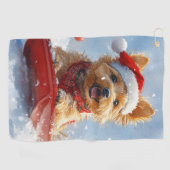 Australian Terrier in Sledge Let it Snow Christmas Golfhandtuch (Horizontal)
