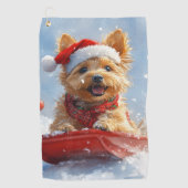 Australian Terrier in Sledge Let it Snow Christmas Golfhandtuch (Vorderseite)