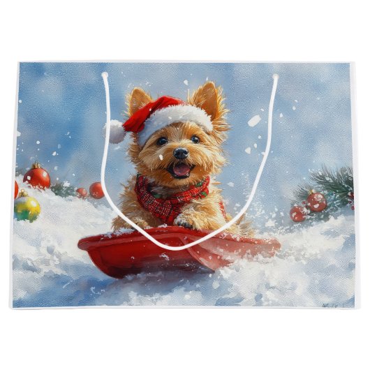 Australian Terrier in Sledge Let it Snow Christmas Große Geschenktüte (Vorderseite)