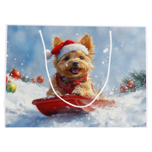 Australian Terrier in Sledge Let it Snow Christmas Große Geschenktüte (Rückseite)