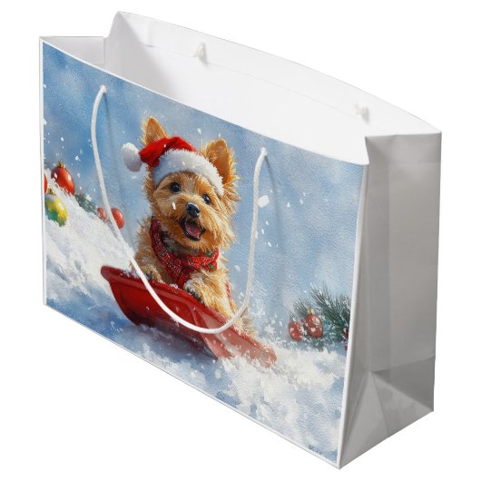 Australian Terrier in Sledge Let it Snow Christmas Große Geschenktüte (Rückseite Schrägansicht)