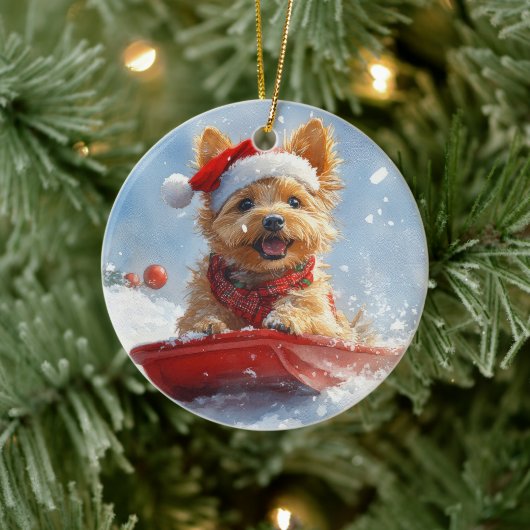 Australian Terrier in Sledge Let it Snow Christmas Keramik Ornament (Baum)