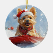 Australian Terrier in Sledge Let it Snow Christmas Keramik Ornament (Vorne)