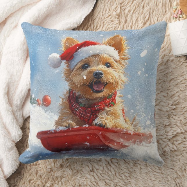 Australian Terrier in Sledge Let it Snow Christmas Kissen (Decke)