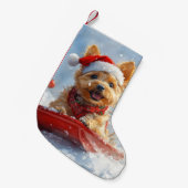 Australian Terrier in Sledge Let it Snow Christmas Kleiner Weihnachtsstrumpf (Vorderansicht (hängend))