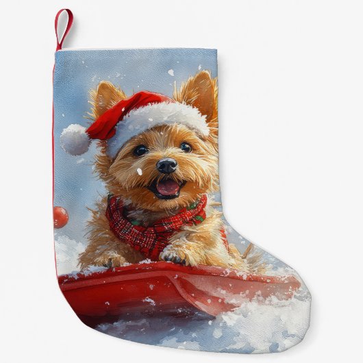 Australian Terrier in Sledge Let it Snow Christmas Kleiner Weihnachtsstrumpf (Vorderseite)