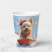 Australian Terrier in Sledge Let it Snow Christmas Pappbecher (Rückseite)