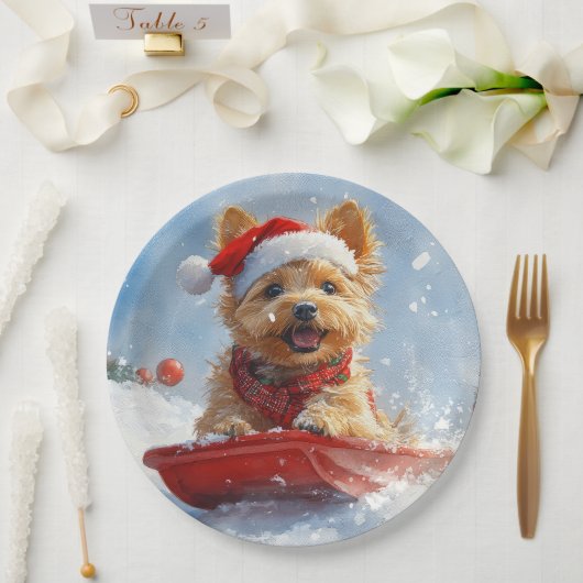 Australian Terrier in Sledge Let it Snow Christmas Pappteller (Hochzeit)