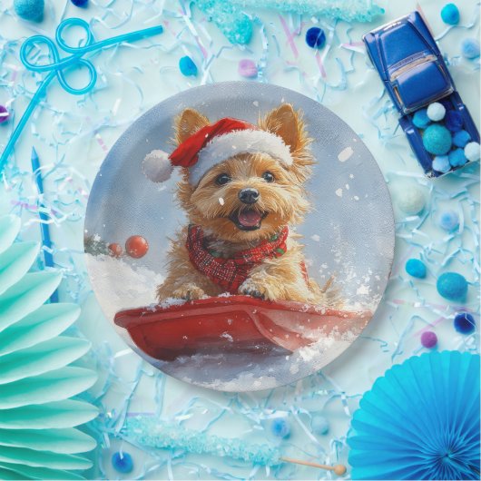Australian Terrier in Sledge Let it Snow Christmas Pappteller (Party)