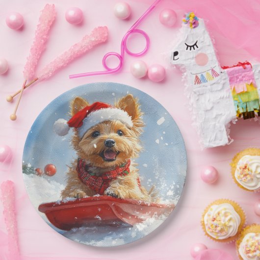 Australian Terrier in Sledge Let it Snow Christmas Pappteller (Party)