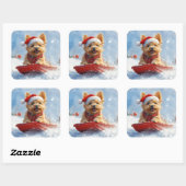 Australian Terrier in Sledge Let it Snow Christmas Quadratischer Aufkleber (Blatt)