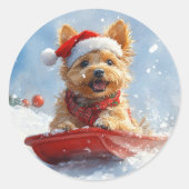 Australian Terrier in Sledge Let it Snow Christmas Runder Aufkleber (Vorderseite)