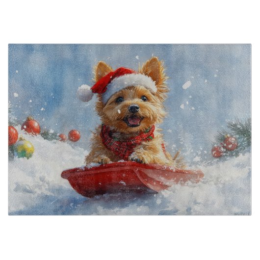 Australian Terrier in Sledge Let it Snow Christmas Schneidebrett (Vorderseite)