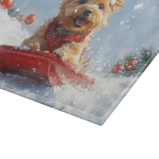 Australian Terrier in Sledge Let it Snow Christmas Schneidebrett (Ecke)