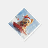 Australian Terrier in Sledge Let it Snow Christmas Serviette (Ecke)