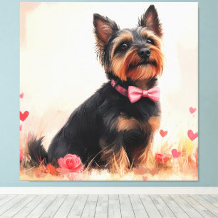 Australian Terrier mit Rosen - Valentinstag Leinwanddruck
