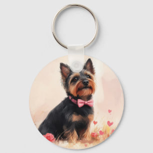 Australian Terrier mit Rosen - Valentinstag Schlüsselanhänger