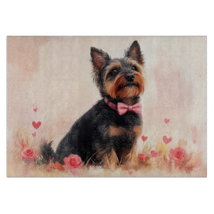 Australian Terrier mit Rosen - Valentinstag Schneidebrett
