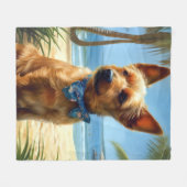 Australian Terrier On Beach Hundeliebhaber Sommerg Fleecedecke (Vorderseite (Horizontal))