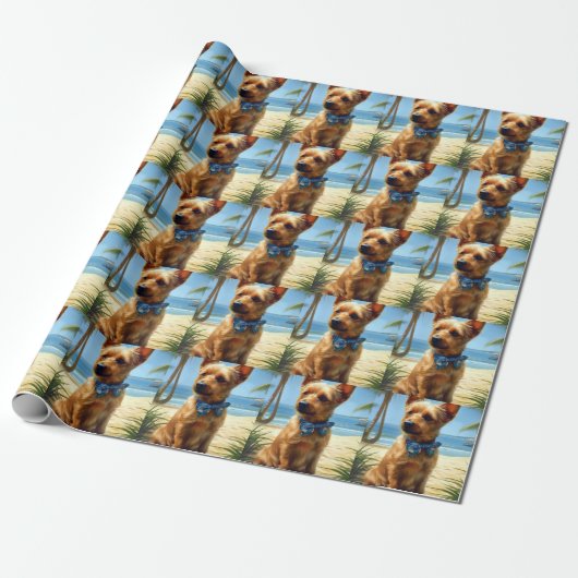 Australian Terrier On Beach Hundeliebhaber Sommerg Geschenkpapier (Ungerollt)