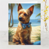 Australian Terrier On Beach Hundeliebhaber Sommerg Karte (Gelbe Blume)