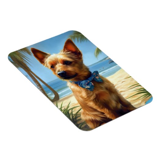 Australian Terrier On Beach Hundeliebhaber Sommerg Magnet (Rechte Seite)