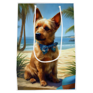 Australian Terrier On Beach Hundeliebhaber Sommerg Mittlere Geschenktüte