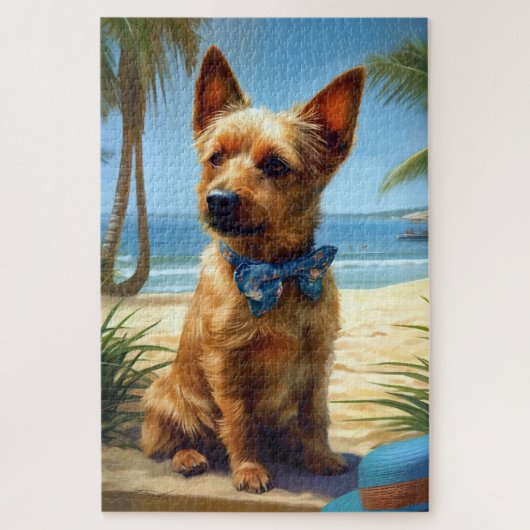 Australian Terrier On Beach Hundeliebhaber Sommerg Puzzle (Vertikal)