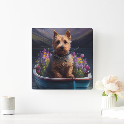 Australian Terrier on Paddle: Ein Landschaftliches Quadratische Wanduhr (Zuhause)